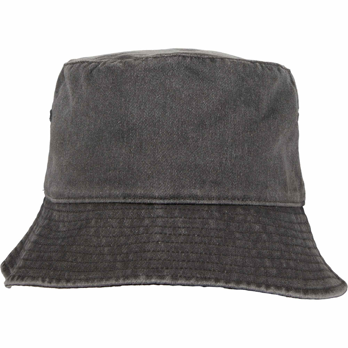Vintage Washed Bucket Hat in Recycled Cotton Embroidery - Black - Front