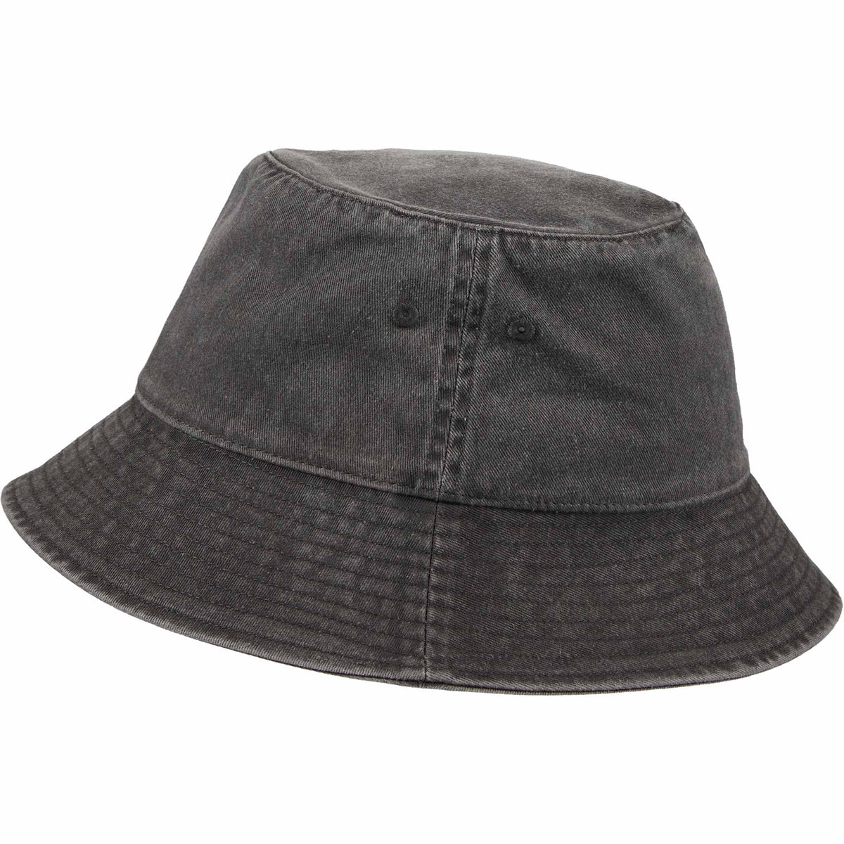 Vintage Washed Bucket Hat in Recycled Cotton Embroidery - Black - Left Angle 2