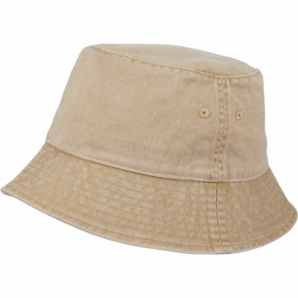 Vintage Washed Bucket Hat in Recycled Cotton Embroidery - Desert Khaki - Left Angle