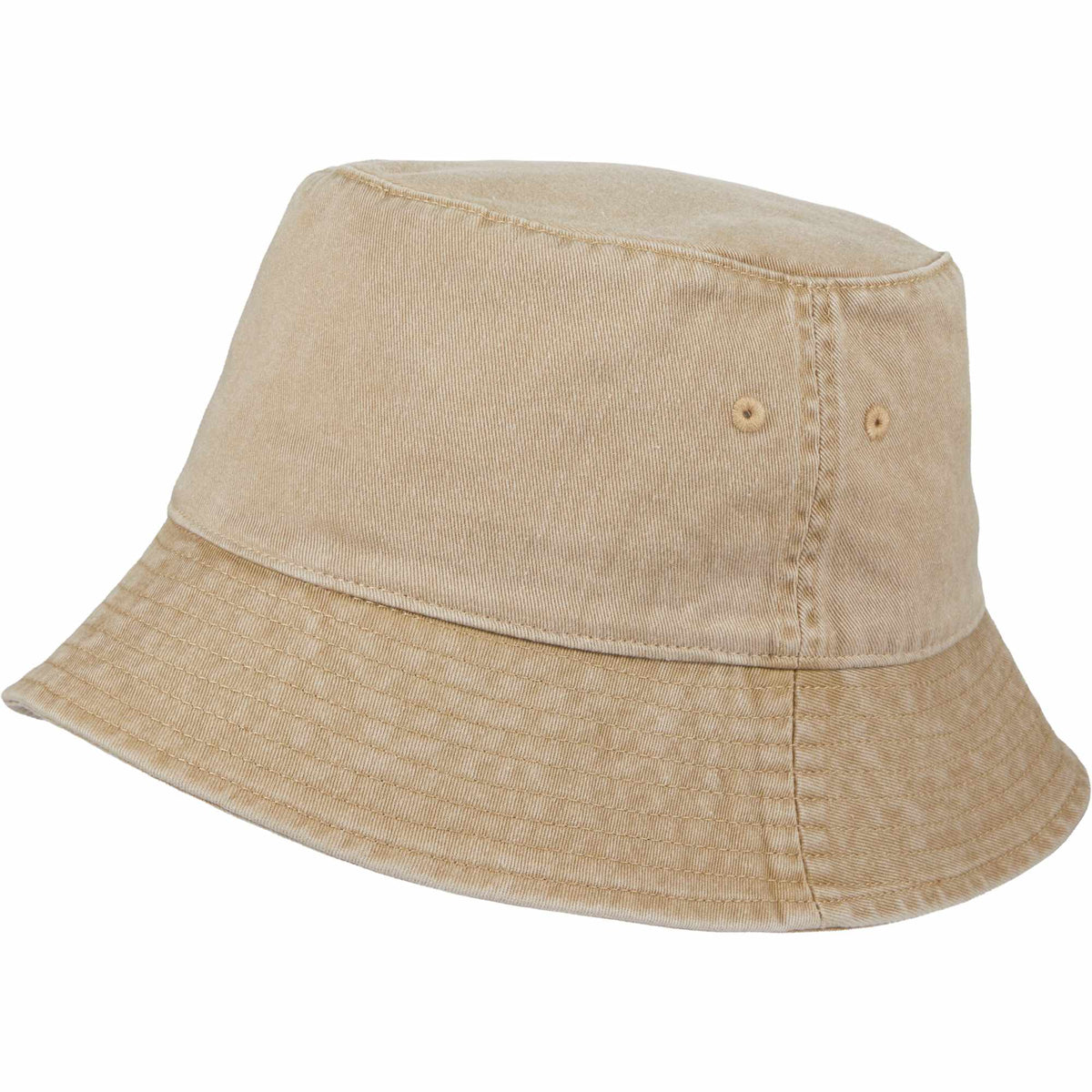 Vintage Washed Bucket Hat in Recycled Cotton Embroidery - Desert Khaki - Left Angle