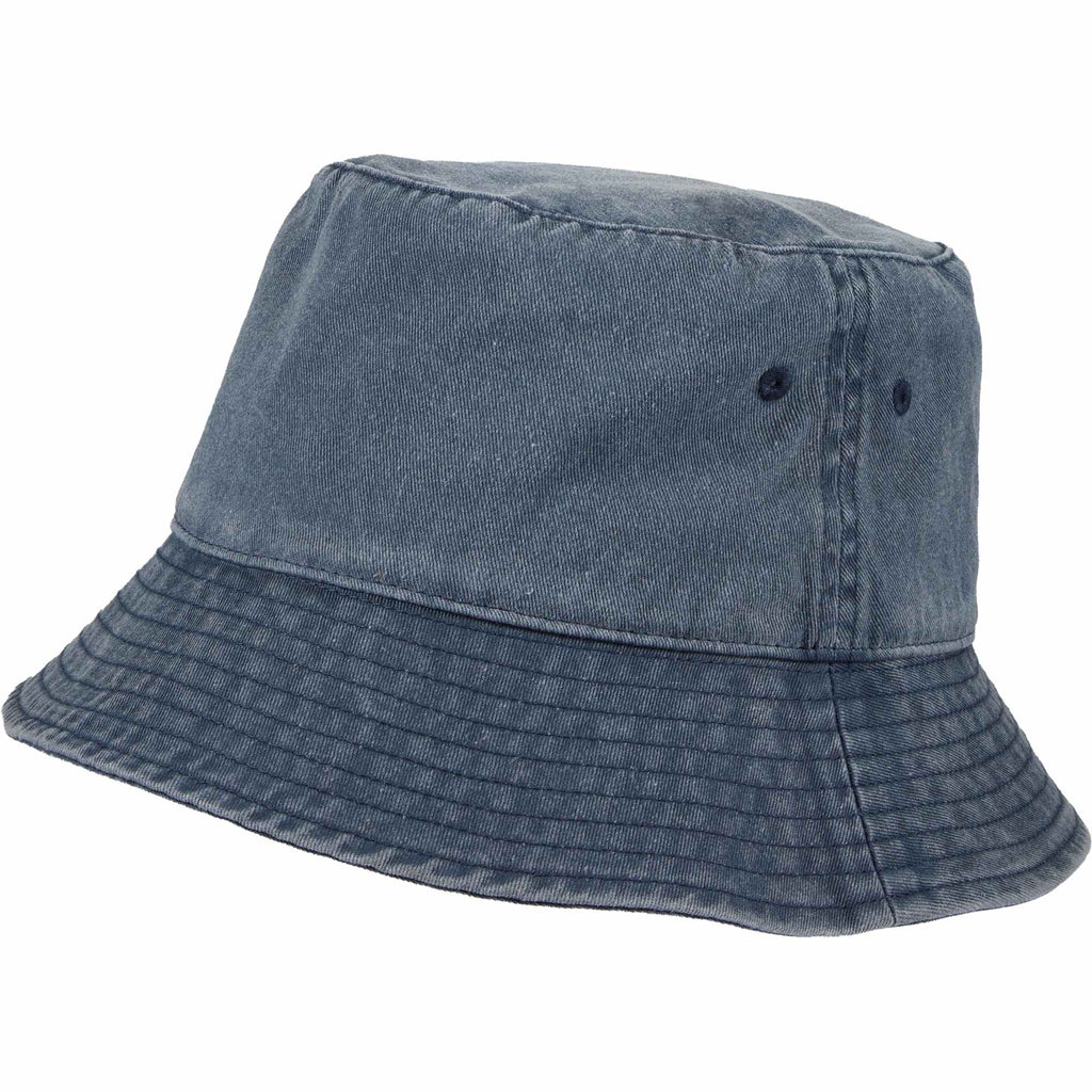 Vintage Washed Bucket Hat in Recycled Cotton Transfer - Vintage Navy - Left Angle