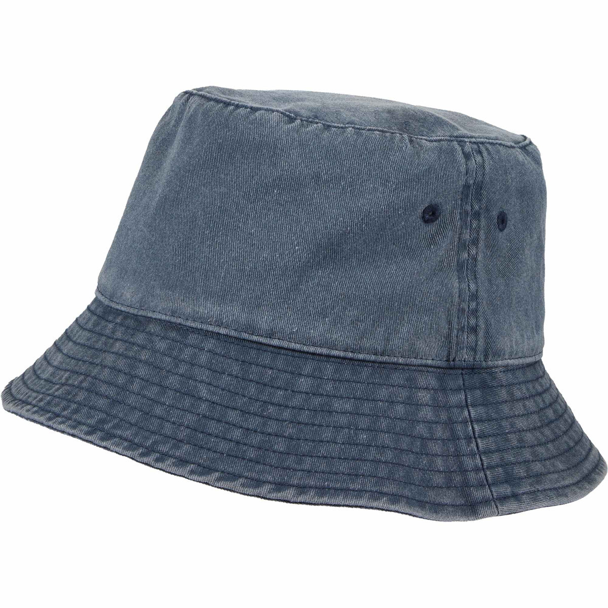 Vintage Washed Bucket Hat in Recycled Cotton Transfer - Vintage Navy - Left Angle