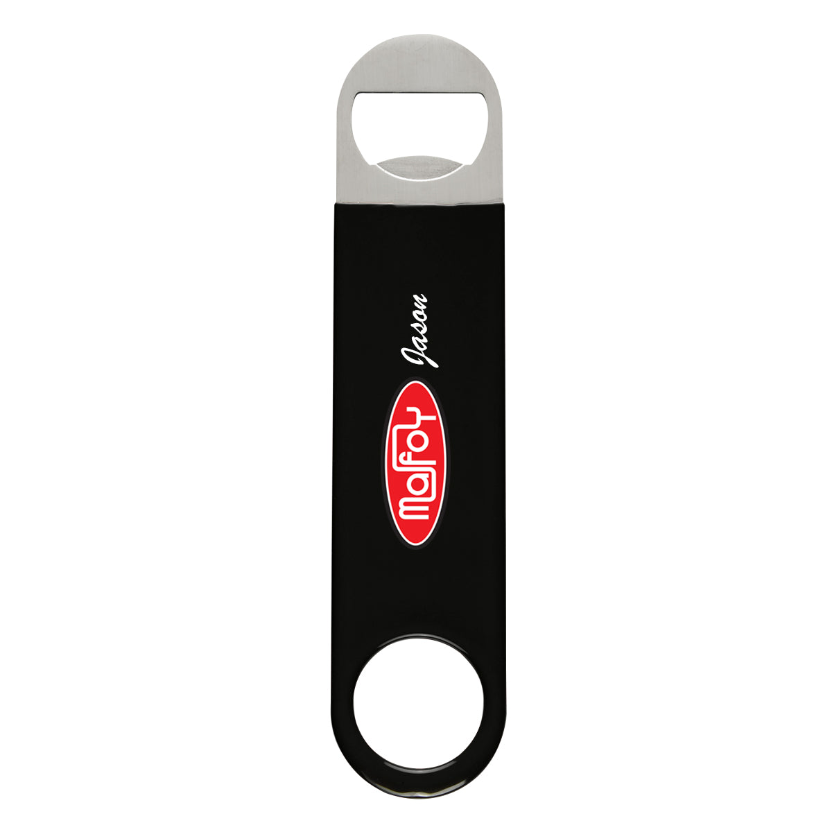 Vinyl Coated Stainless Steel Bottle Opener, Large - Black - Full Color