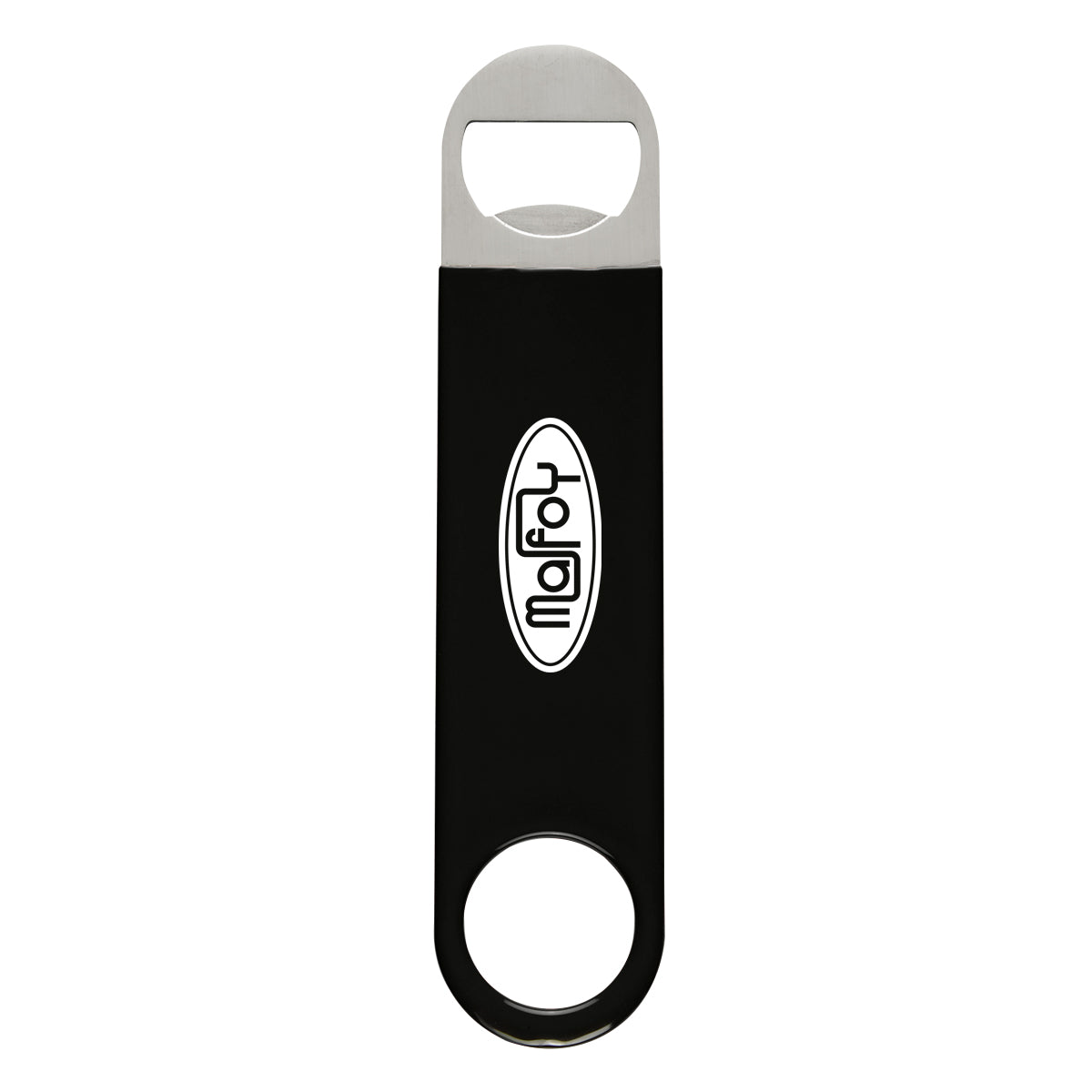 Vinyl Coated Stainless Steel Bottle Opener, Large - Black - Silk Screen