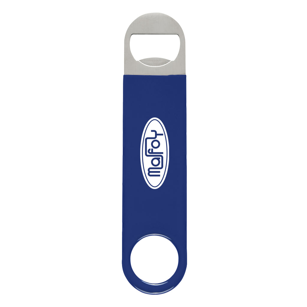 Vinyl Coated Stainless Steel Bottle Opener, Large - Blue - Silk Screen