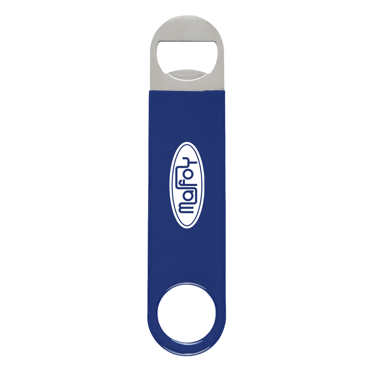 Vinyl Coated Stainless Steel Bottle Opener, Large - Blue - Silk Screen