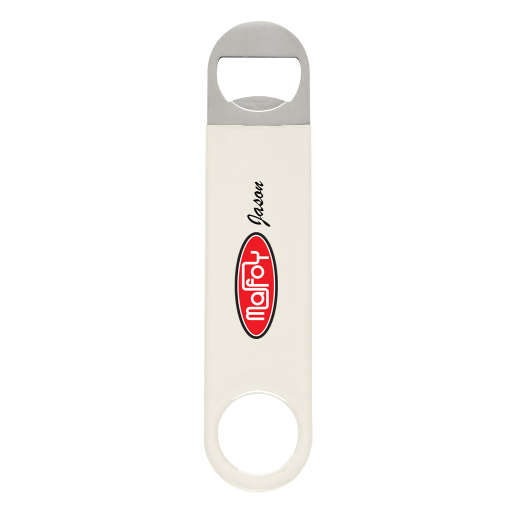 Vinyl Coated Stainless Steel Bottle Opener, Large - White - Full Color