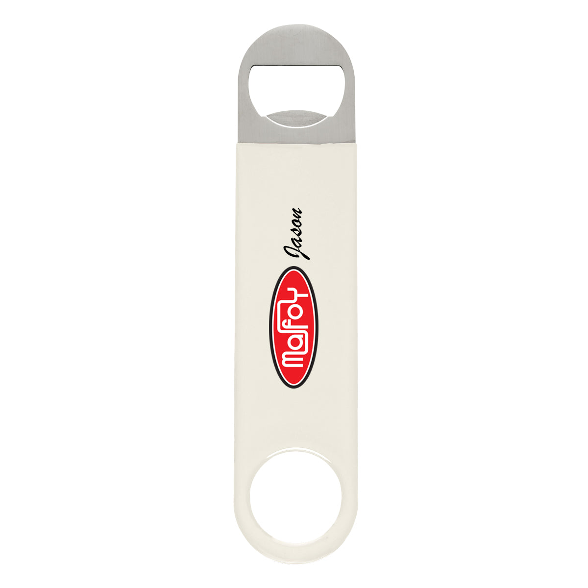 Vinyl Coated Stainless Steel Bottle Opener, Large - White - Full Color