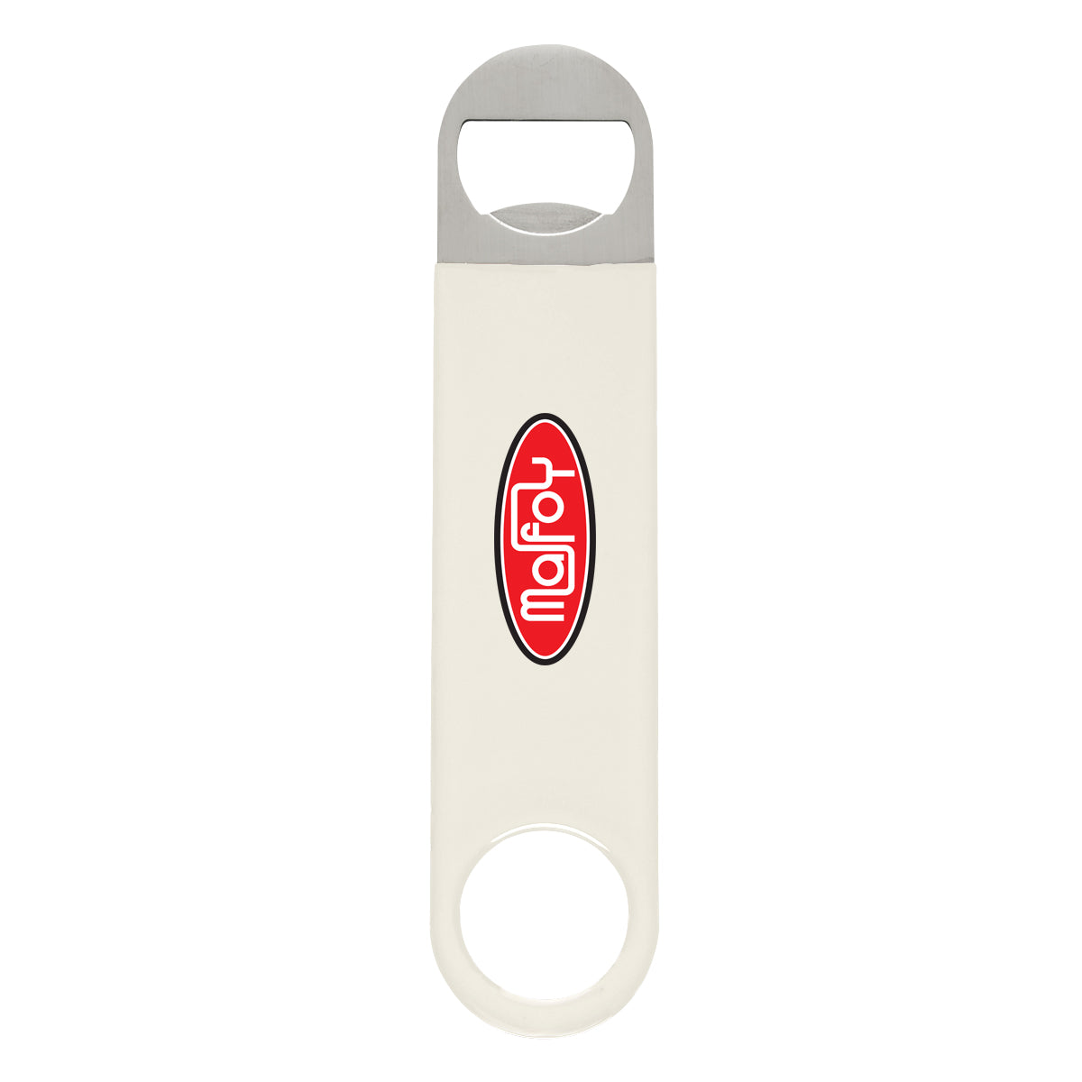 Vinyl Coated Stainless Steel Bottle Opener, Large - White - Full Color