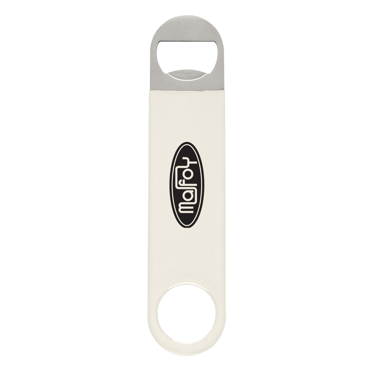 Vinyl Coated Stainless Steel Bottle Opener, Large - White - Silk Screen