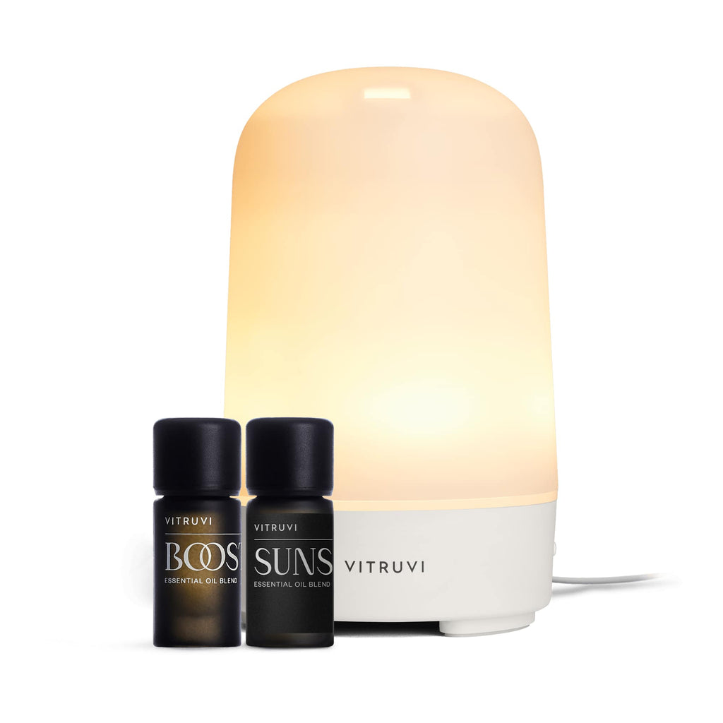 Vitruvi Glow Diffuser with Two Essential Oil Blends - White - Front On Model 2