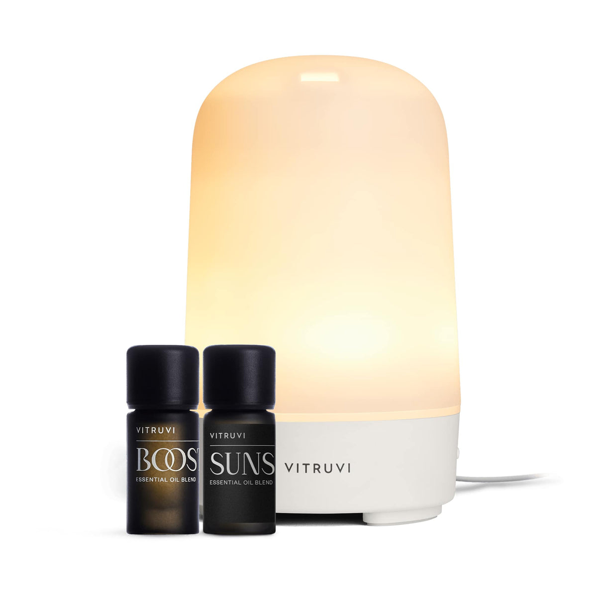 Vitruvi Glow Diffuser with Two Essential Oil Blends - White - Front On Model 2