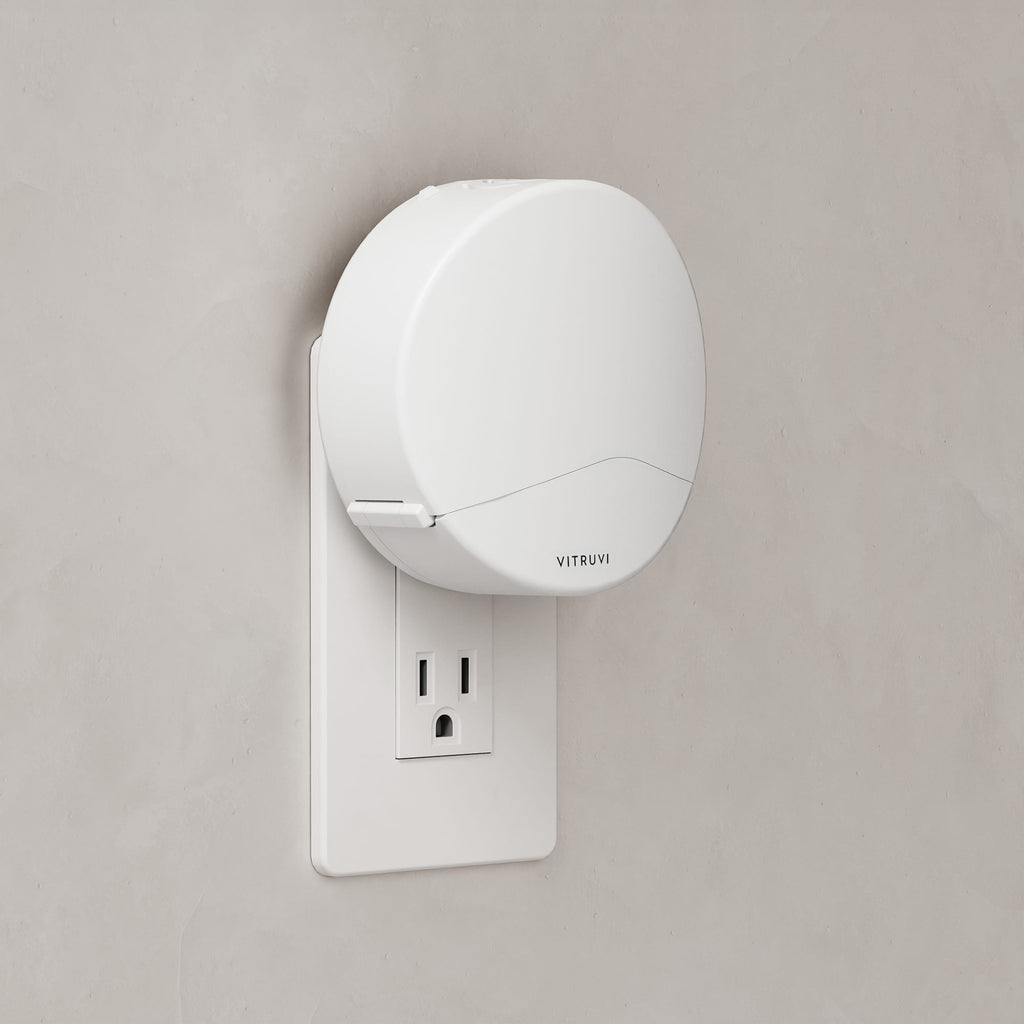 Vitruvi Plug-In Wall Diffuser with Forest Rain Refill - White - Right Angle 2