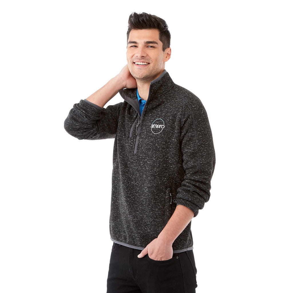 Vorlage Sweater Knit Half Zip Pullover for Men Embroidery - Blk Smk Hthr/Blk Smk Hthr - Front Flat