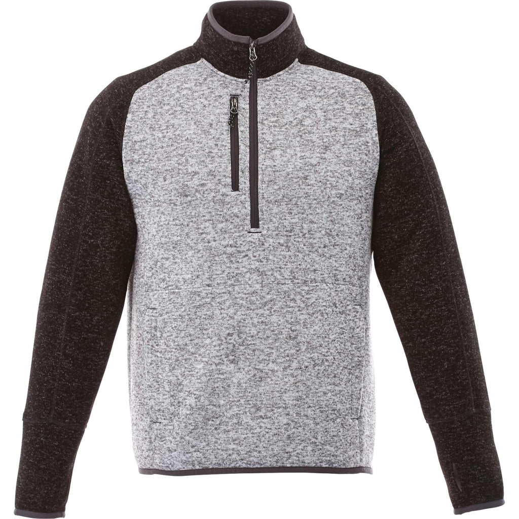 Vorlage Sweater Knit Half Zip Pullover for Men Embroidery - Light Hthr Grey/Blk Smk Hthr - Front Flat