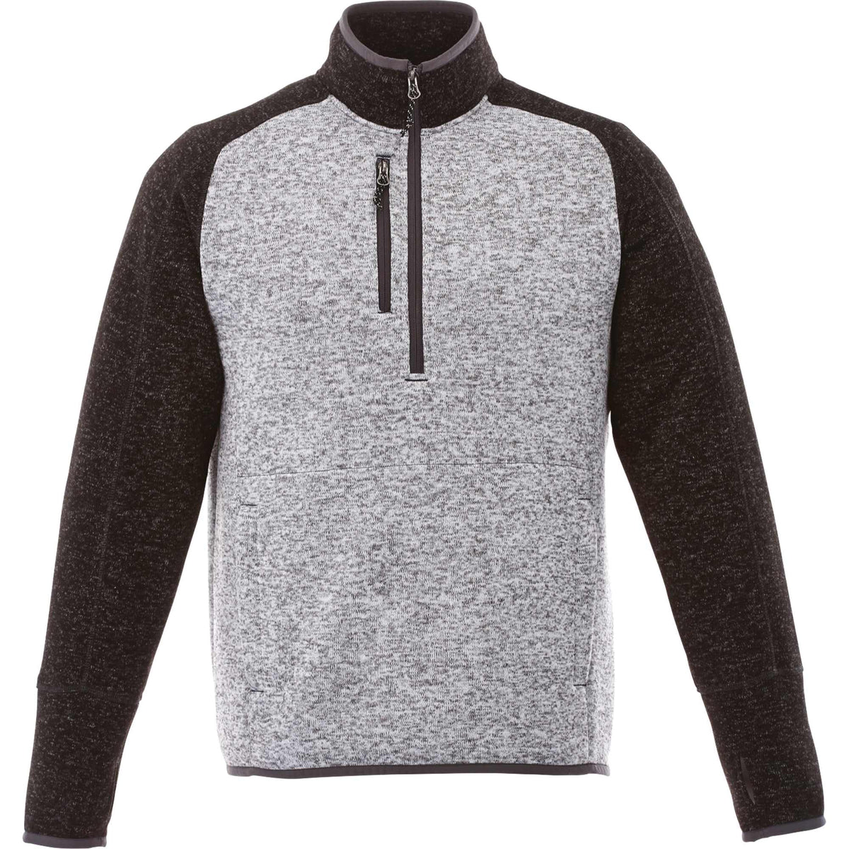 Vorlage Sweater Knit Half Zip Pullover for Men Embroidery - Light Hthr Grey/Blk Smk Hthr - Front Flat