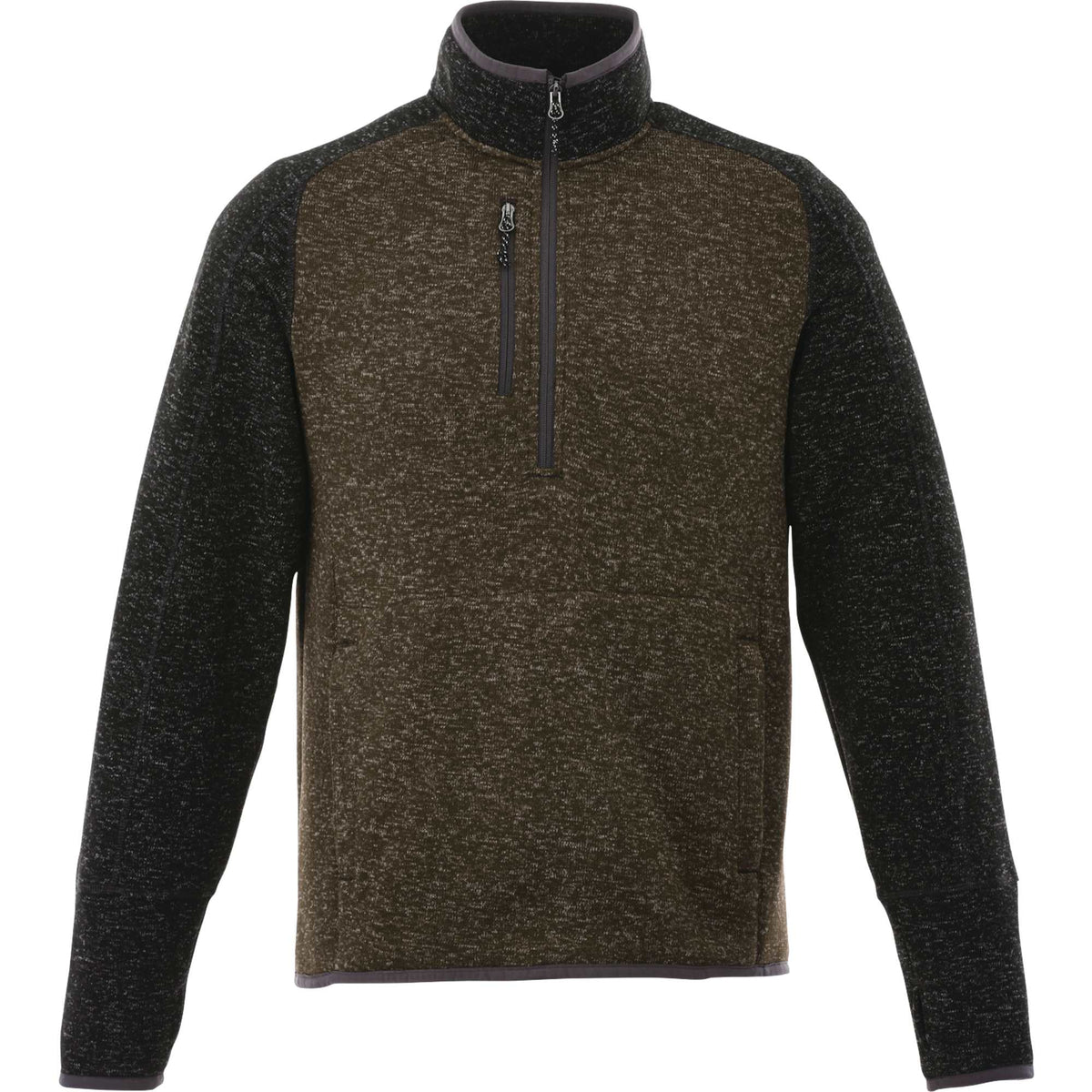 Vorlage Sweater Knit Half Zip Pullover for Men Embroidery - Loden Heather/Black Smk Hthr - Front Flat