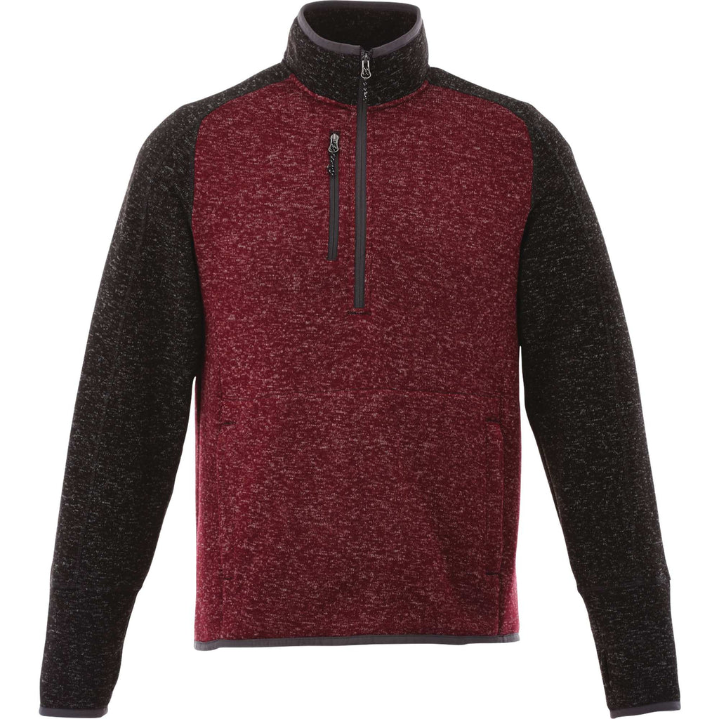Vorlage Sweater Knit Half Zip Pullover for Men Embroidery - Maroon Heather/Black Smk Hthr - Front Flat