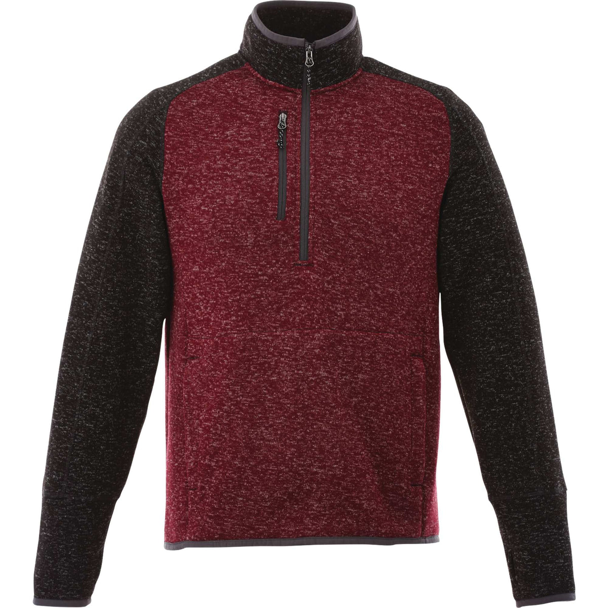 Vorlage Sweater Knit Half Zip Pullover for Men Transfer - Maroon Heather/Black Smk Hthr - Front Flat