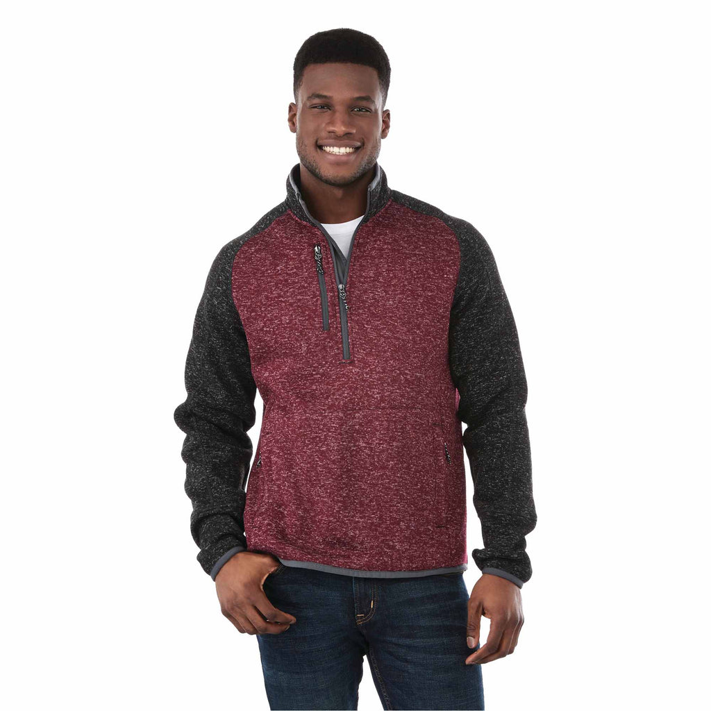 Vorlage Sweater Knit Half Zip Pullover for Men Transfer - Maroon Heather/Black Smk Hthr - Front On Model