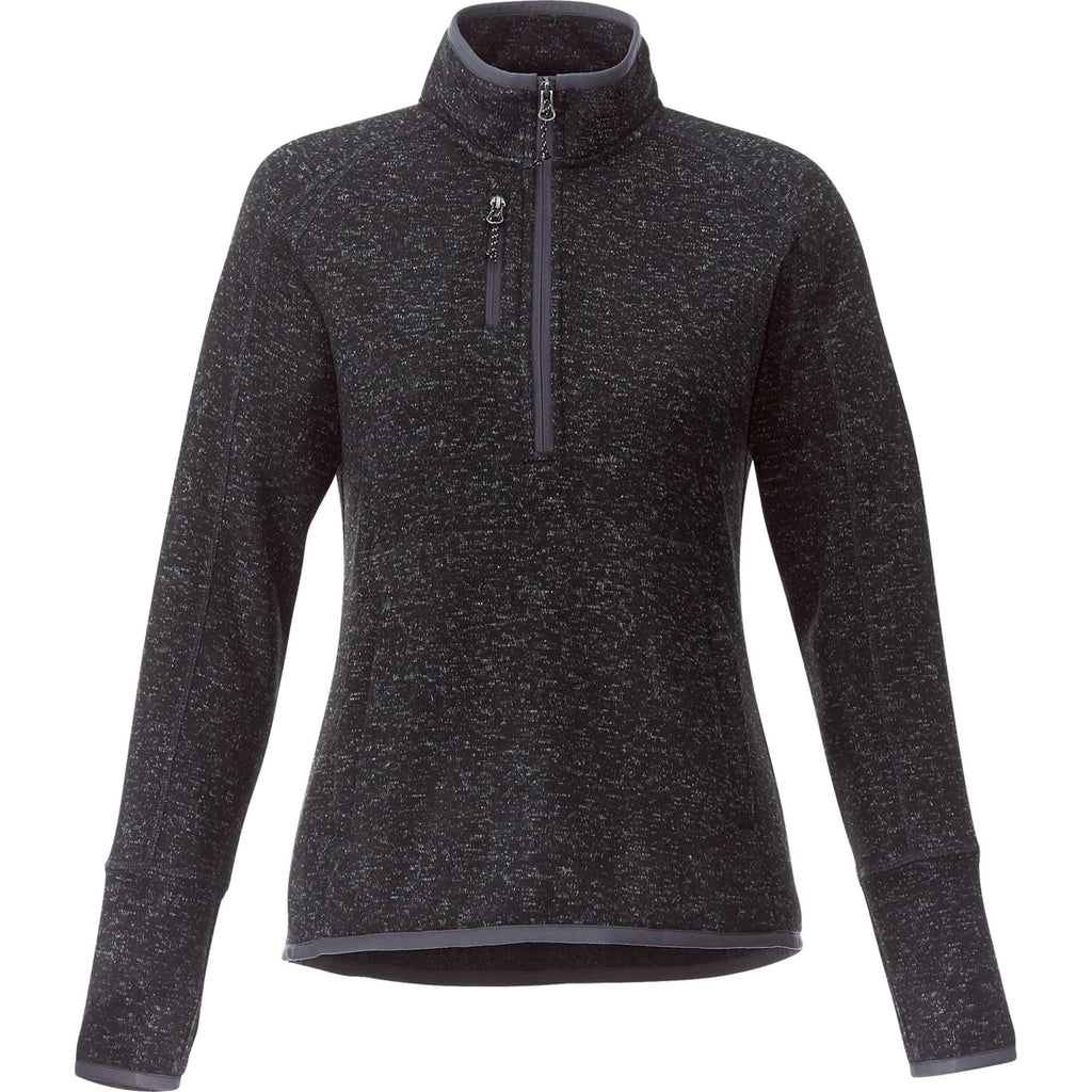 Vorlage Sweater Knit Half Zip Pullover for Women Embroidery - Blk Smk Hthr/Blk Smk Hthr - Front Flat