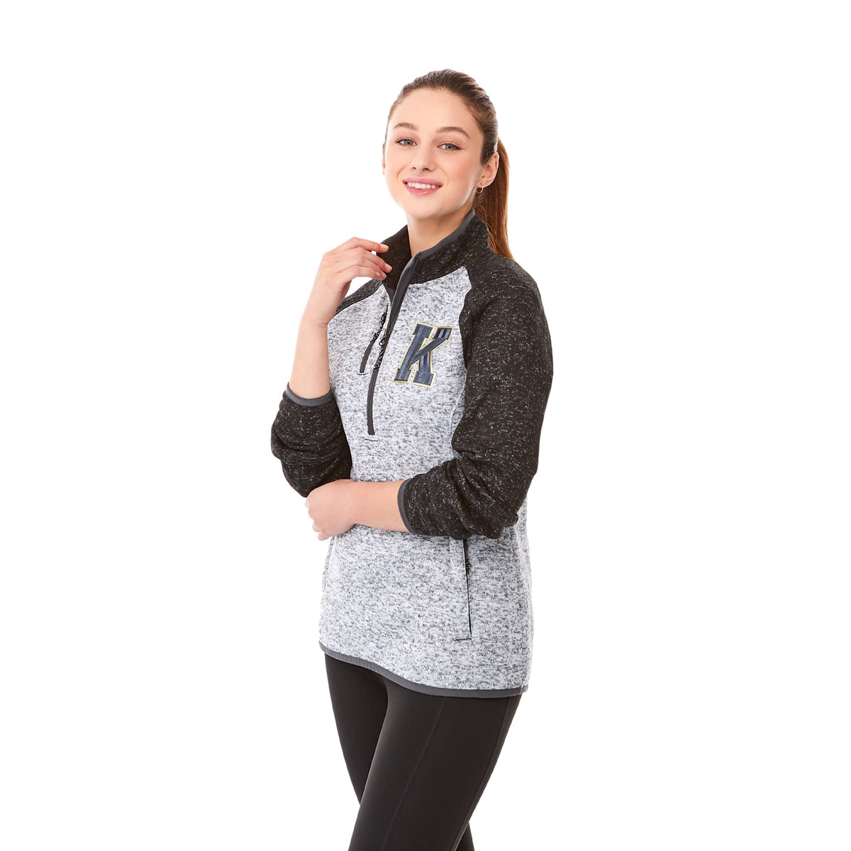 Vorlage Sweater Knit Half Zip Pullover for Women Transfer - Light Hthr Grey/Blk Smk Hthr - On Model