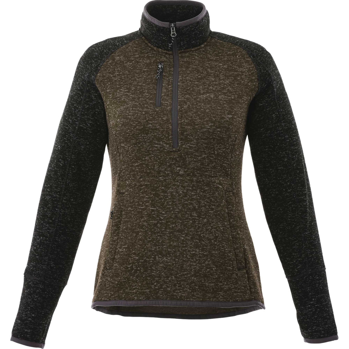 Vorlage Sweater Knit Half Zip Pullover for Women Transfer - Loden Heather/Black Smk Hthr - Front Flat