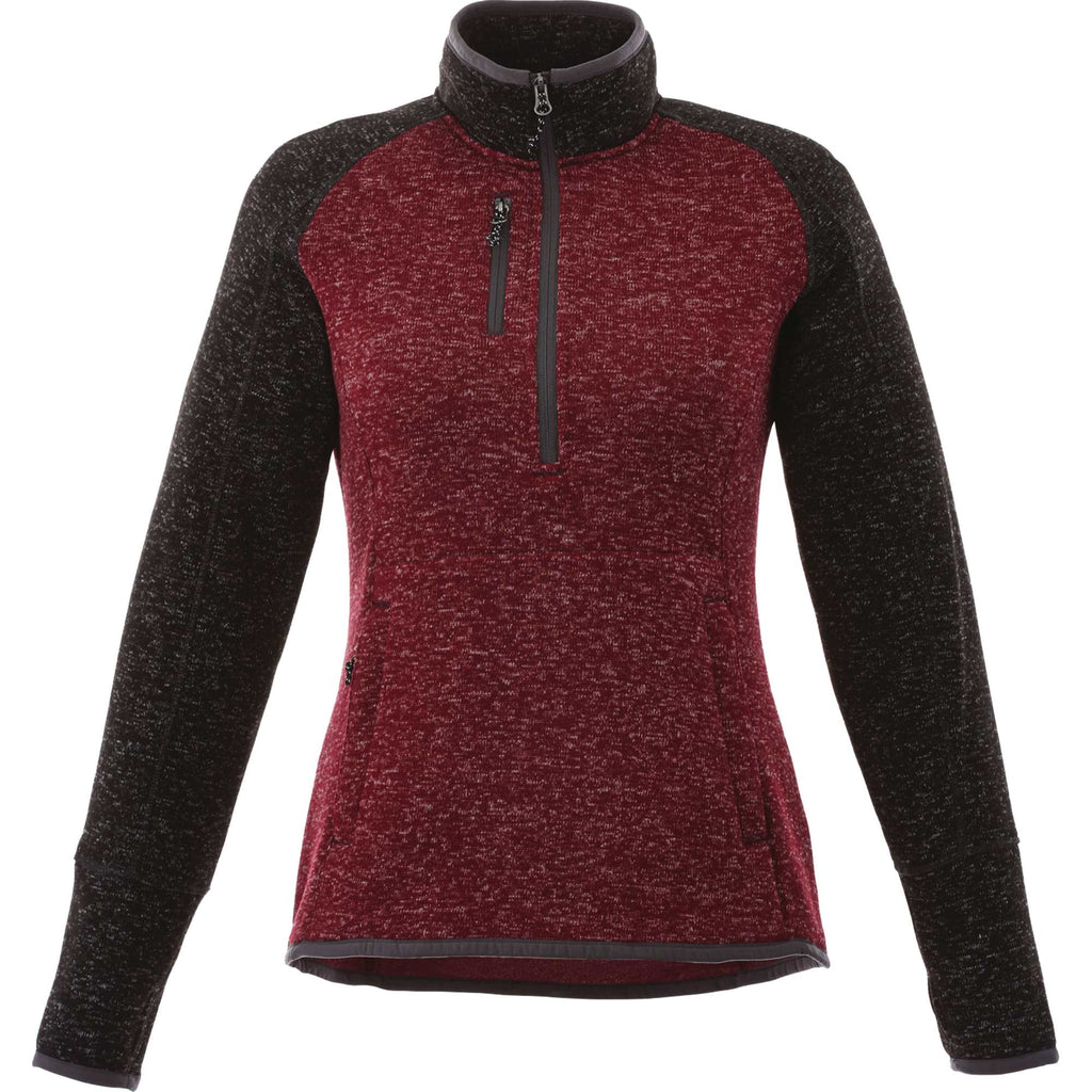Vorlage Sweater Knit Half Zip Pullover for Women Transfer - Maroon Heather/Black Smk Hthr - Front Flat