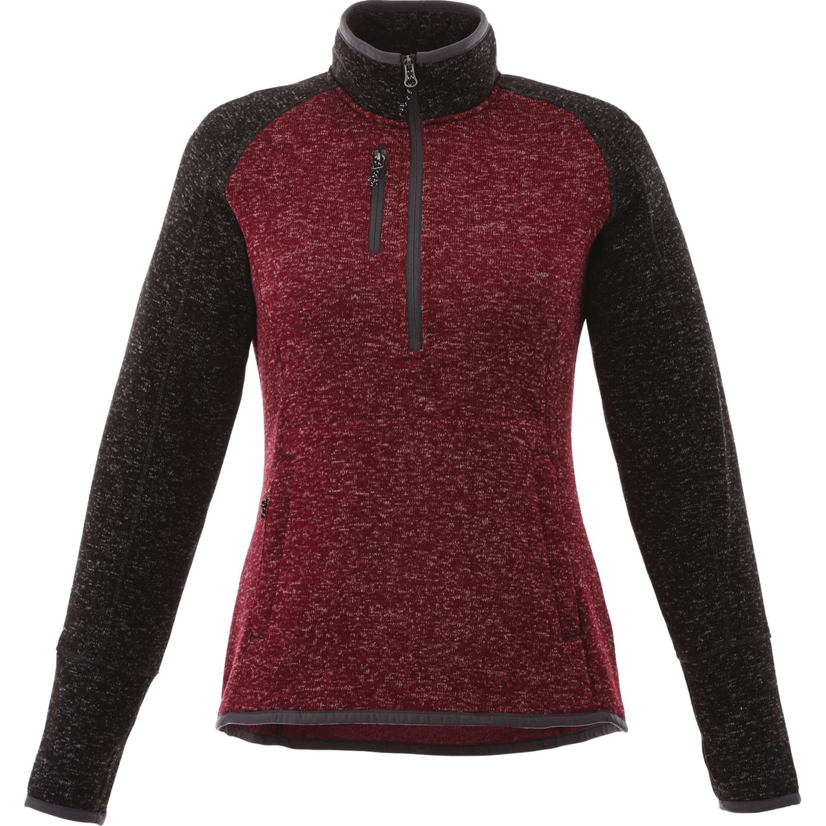 Vorlage Sweater Knit Half Zip Pullover for Women Transfer - Maroon Heather/Black Smk Hthr - Front Flat