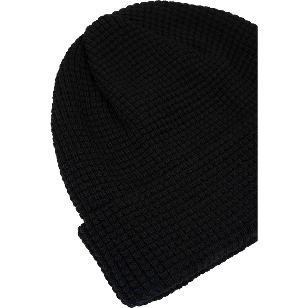 Waffle Knit Beanie in Recycled Polyester Embroidery - Black - Detail