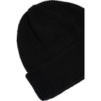 Waffle Knit Beanie in Recycled Polyester Embroidery - Black - Detail
