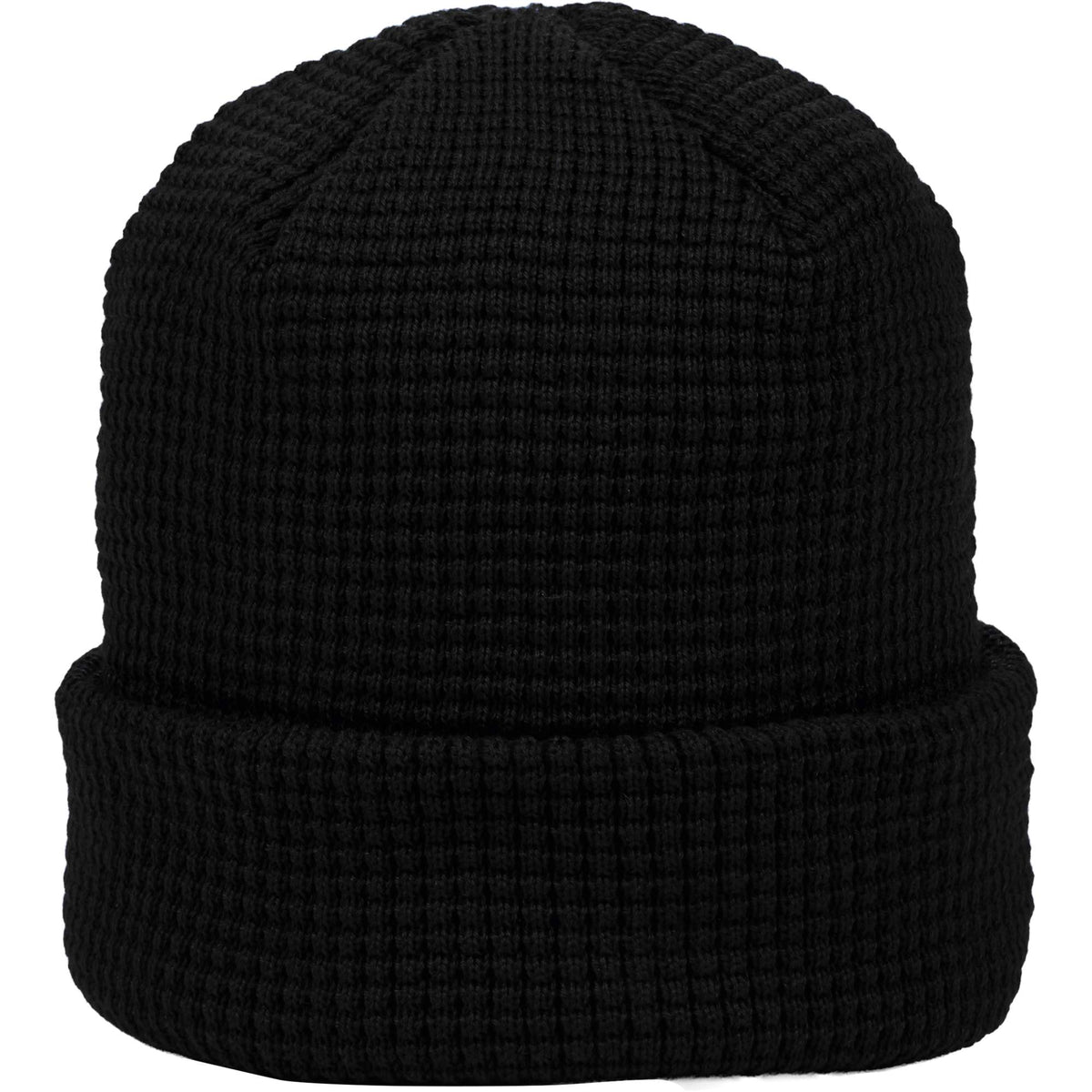 Waffle Knit Beanie in Recycled Polyester Embroidery - Black - Front