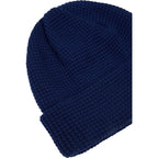 Waffle Knit Beanie in Recycled Polyester Embroidery - Indigo Blue - Detail