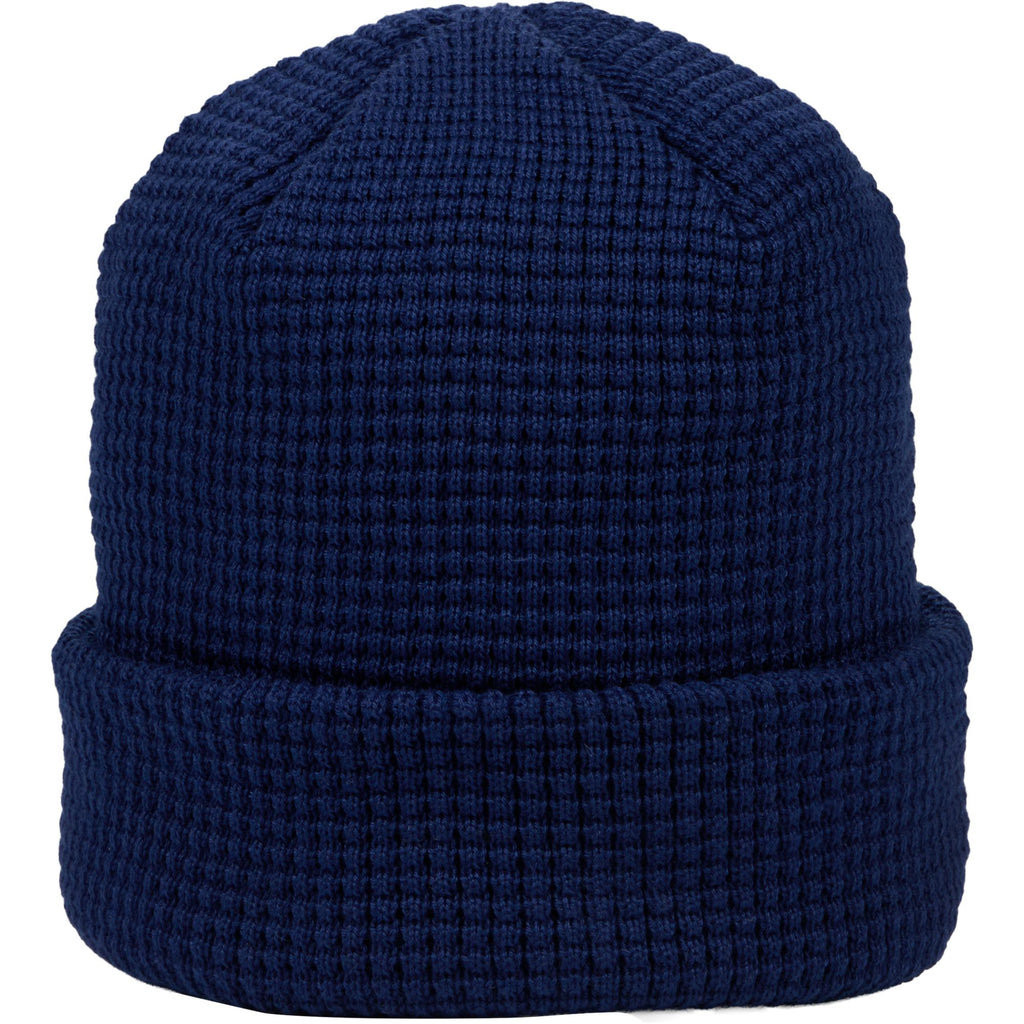 Waffle Knit Beanie in Recycled Polyester Embroidery - Indigo Blue - Front 2