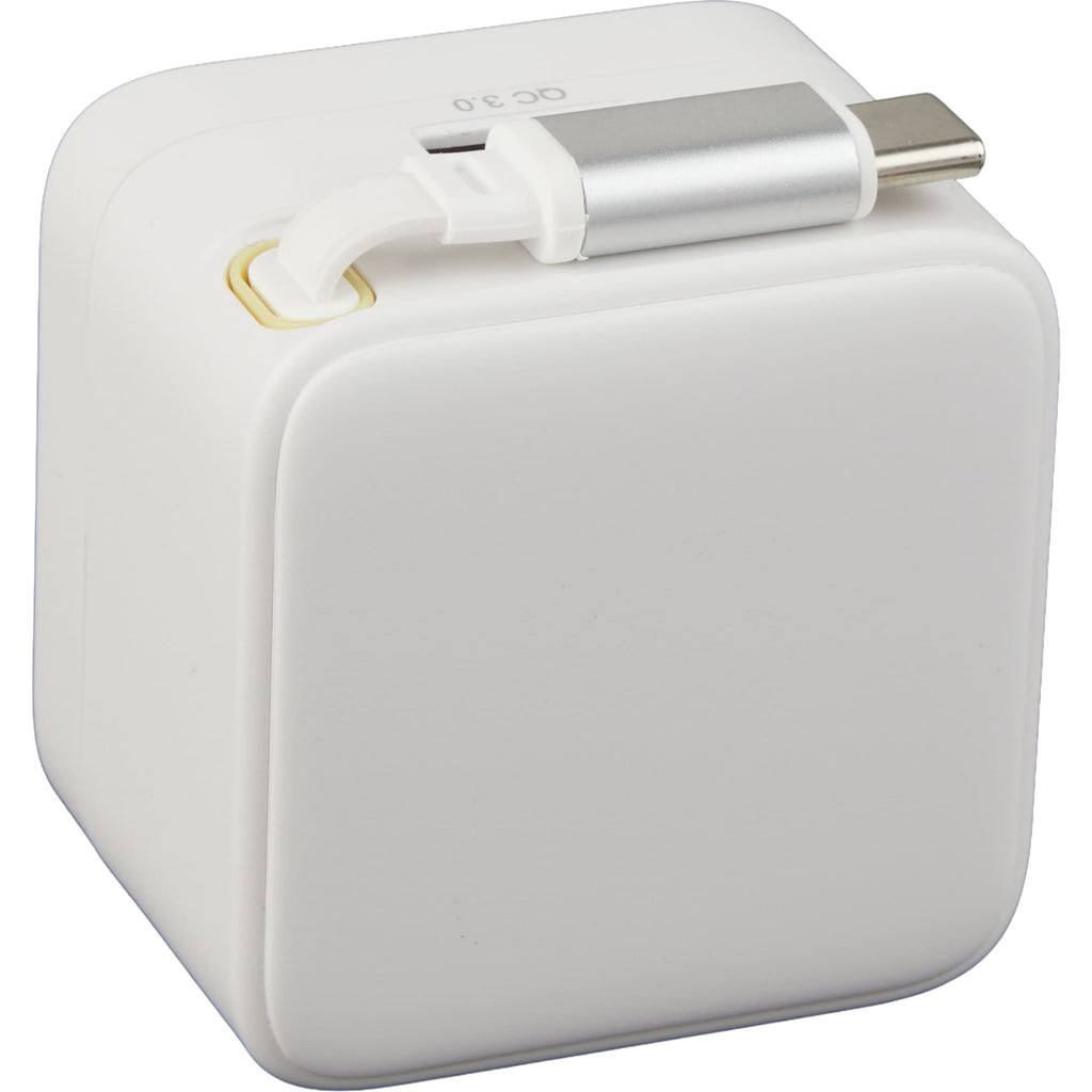 Wall Charger with Retractable USB-C Cable, 20W Full Color - White - Right Angle