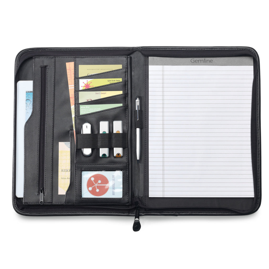 Wall Street Tech Padfolio with Gusseted File Pocket Embroidery - Black - View 2