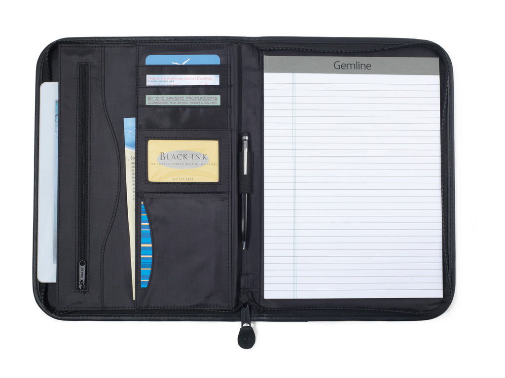 Wall Street Zip Padfolio with Curved Pocket - Black - View 2