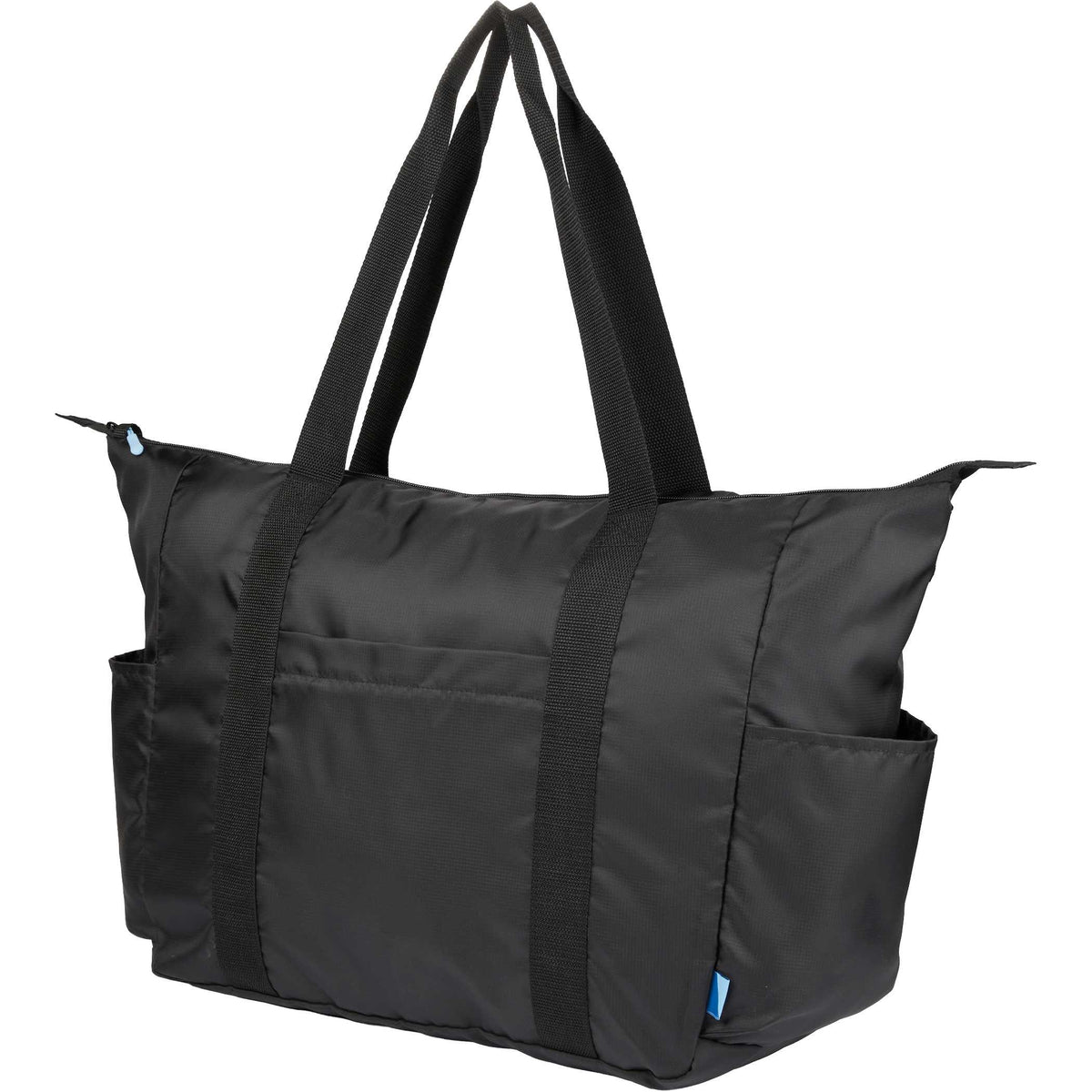 Wander and Roam Packable Travel Tote in Recycled Ripstop - Black - Left Angle
