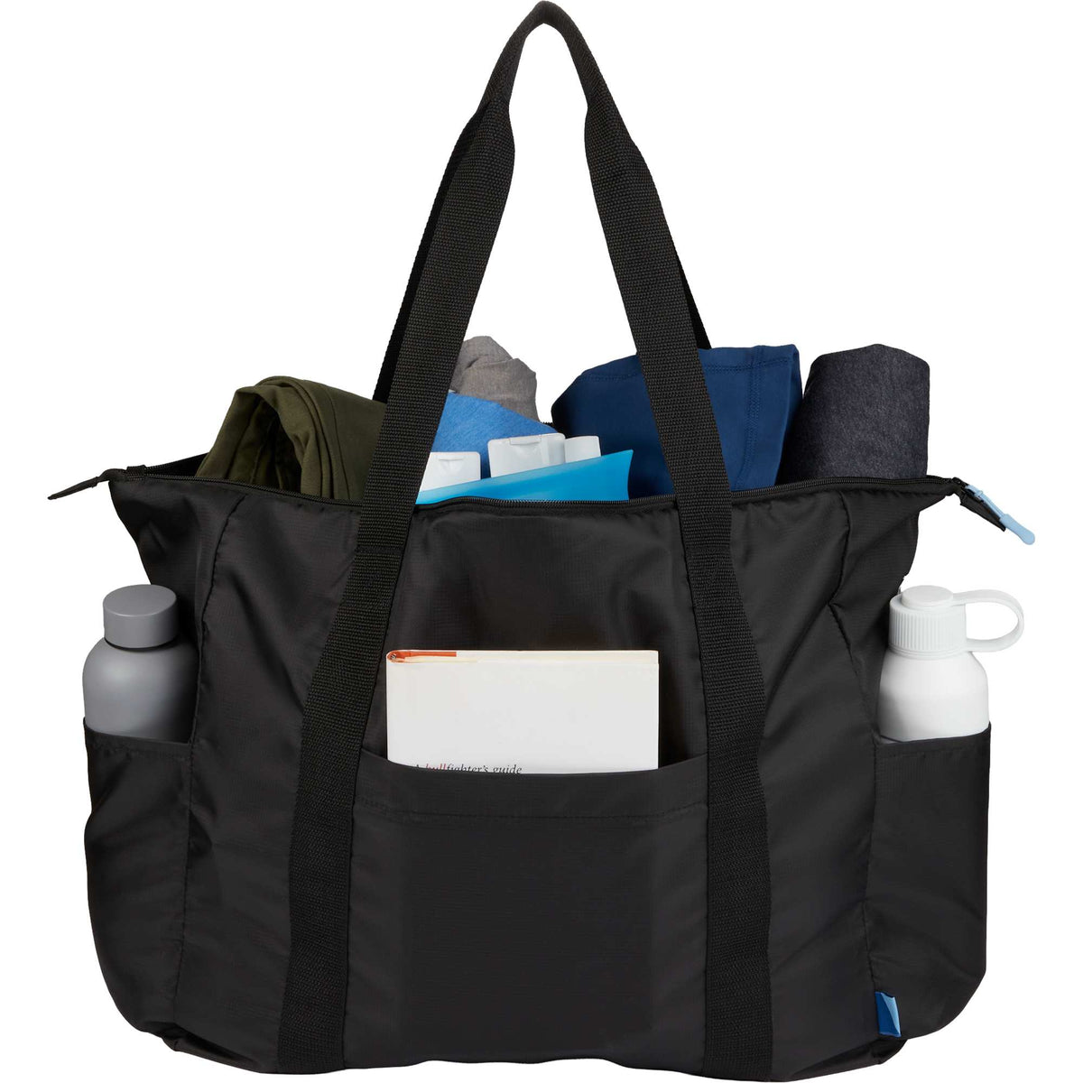 Wander and Roam Packable Travel Tote in Recycled Ripstop Embroidery - Black - Propped