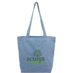 Washed Recycled Cotton Tote with Denim Look, 10 oz Embroidery - Navy - Front