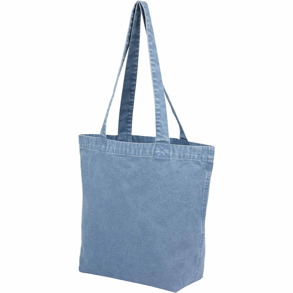 Washed Recycled Cotton Tote with Denim Look, 10 oz Embroidery - Navy - Left Angle