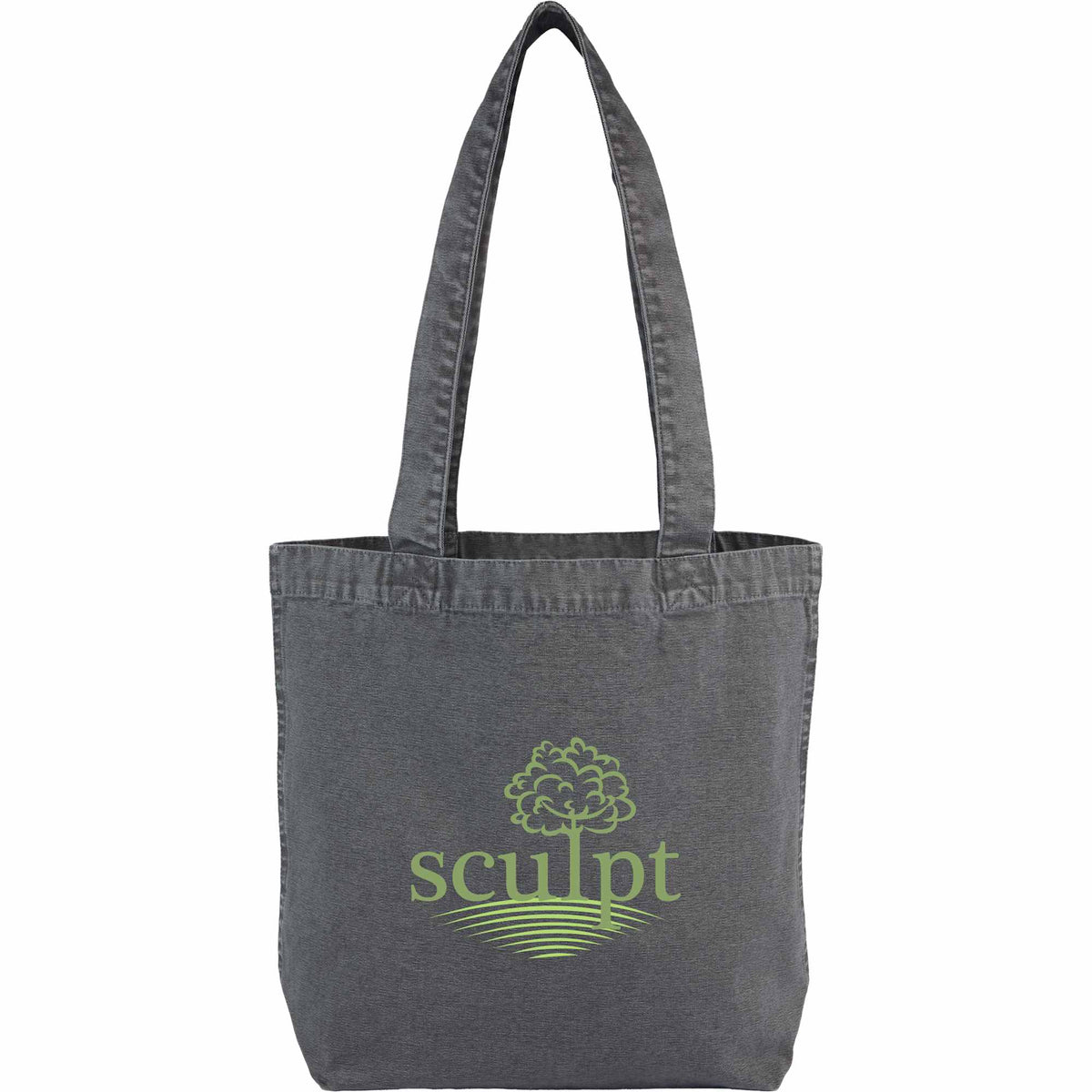 Washed Recycled Cotton Tote with Denim Look, 10 oz Transfer - Black - Front