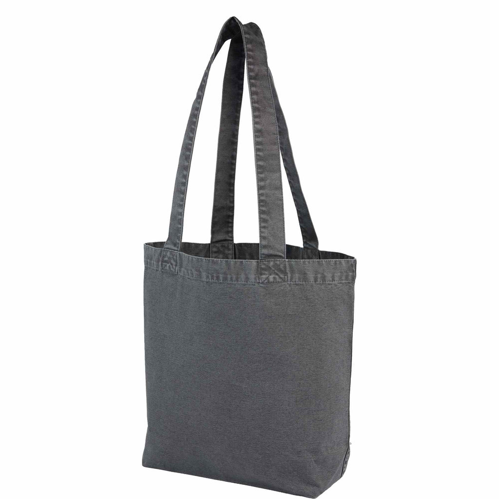 Washed Recycled Cotton Tote with Denim Look, 10 oz Transfer - Black - Left Angle