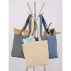 Washed Recycled Cotton Tote with Denim Look, 10 oz Transfer - Black - Propped