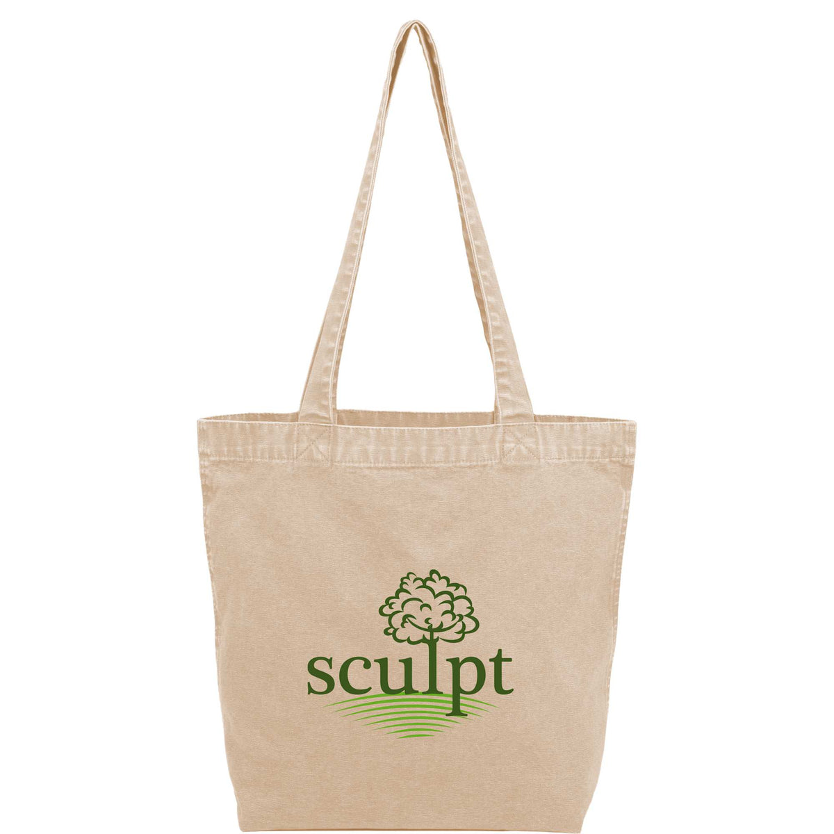 Washed Recycled Cotton Tote with Denim Look, 10 oz Transfer - Natural - Front