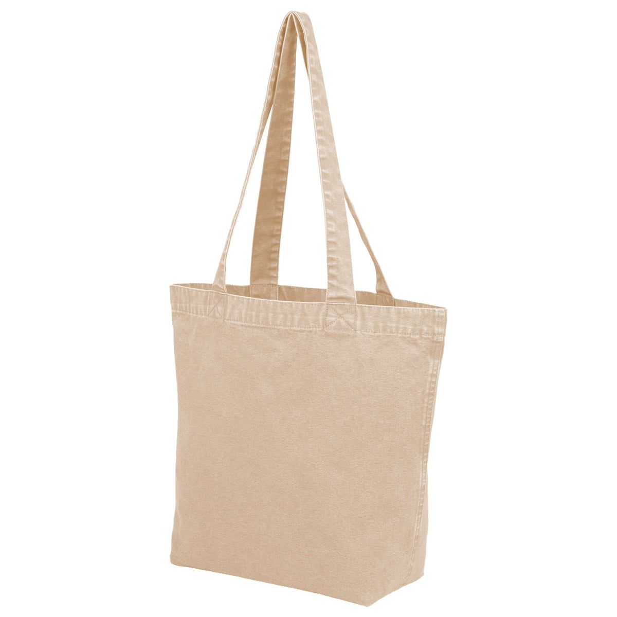 Washed Recycled Cotton Tote with Denim Look, 10 oz Transfer - Natural - Left Angle