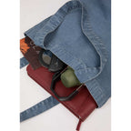 Washed Recycled Cotton Tote with Denim Look, 10 oz Transfer - Navy - Propped