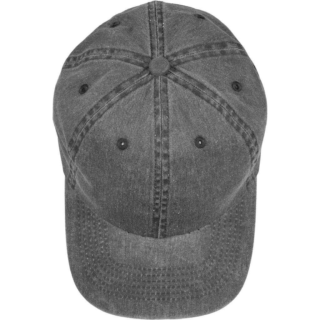 Washed Six Panel Ball Cap in Recycled Cotton Embroidery - Black - Top