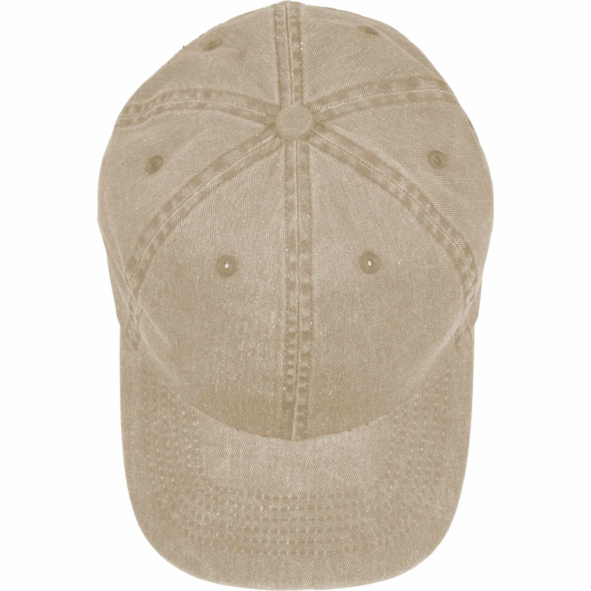 Washed Six Panel Ball Cap in Recycled Cotton Embroidery - Desert Khaki - Top