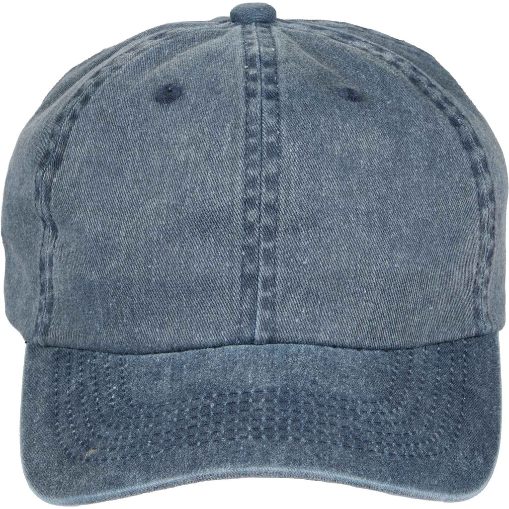 Washed Six Panel Ball Cap in Recycled Cotton Embroidery - Vintage Navy - Front